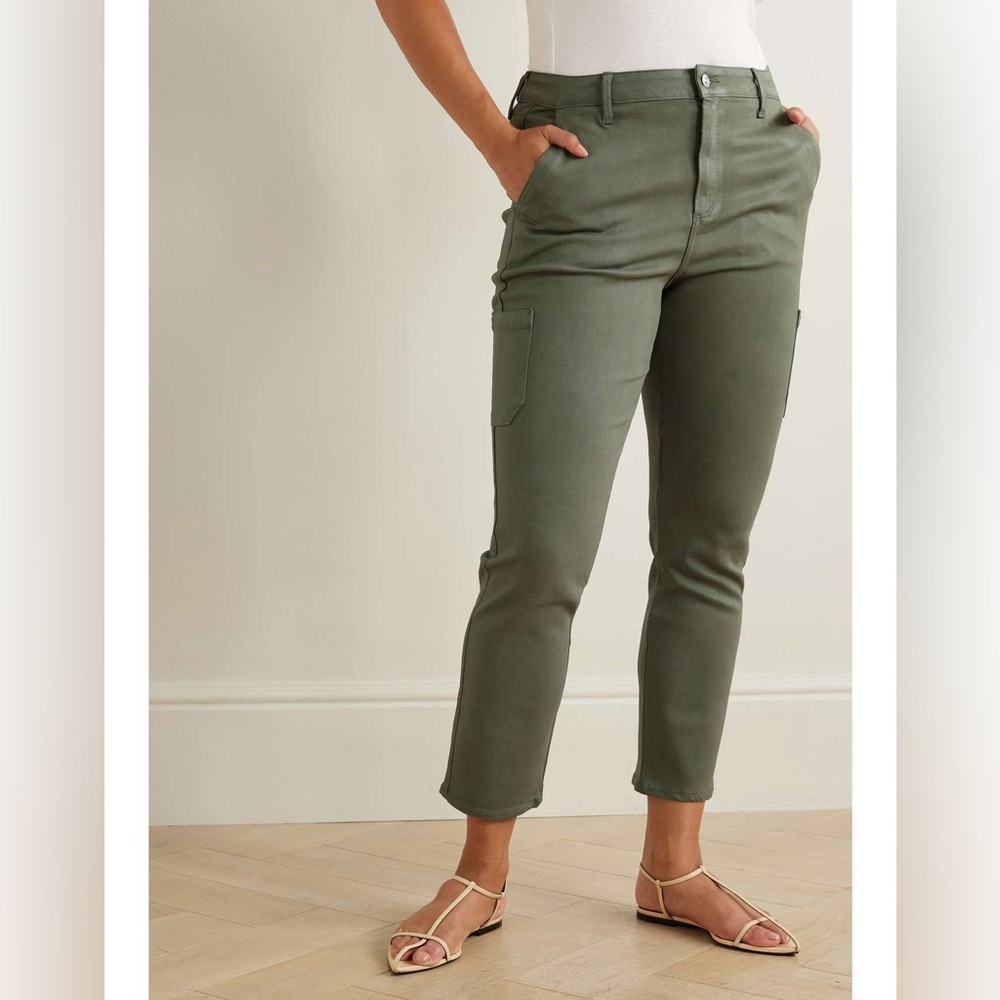 PAIGE Ivy Green Luxe Coated Cargo Pants
